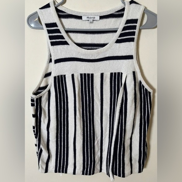 Madewell Tops - Madewell Women's L Cream Blue Stripe Beach Knit Crop Layered Sweater Tank